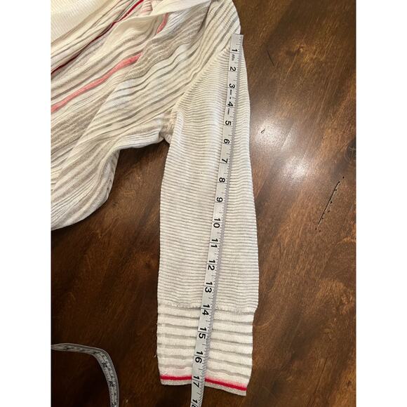 NIC+ZOE Women's Festival Linen Blend White Red Stripe 3/4 Sleeve Cardigan PP - Picture 6 of 8